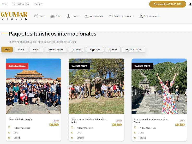 Diseño web para agencia de turismo Gyumar
